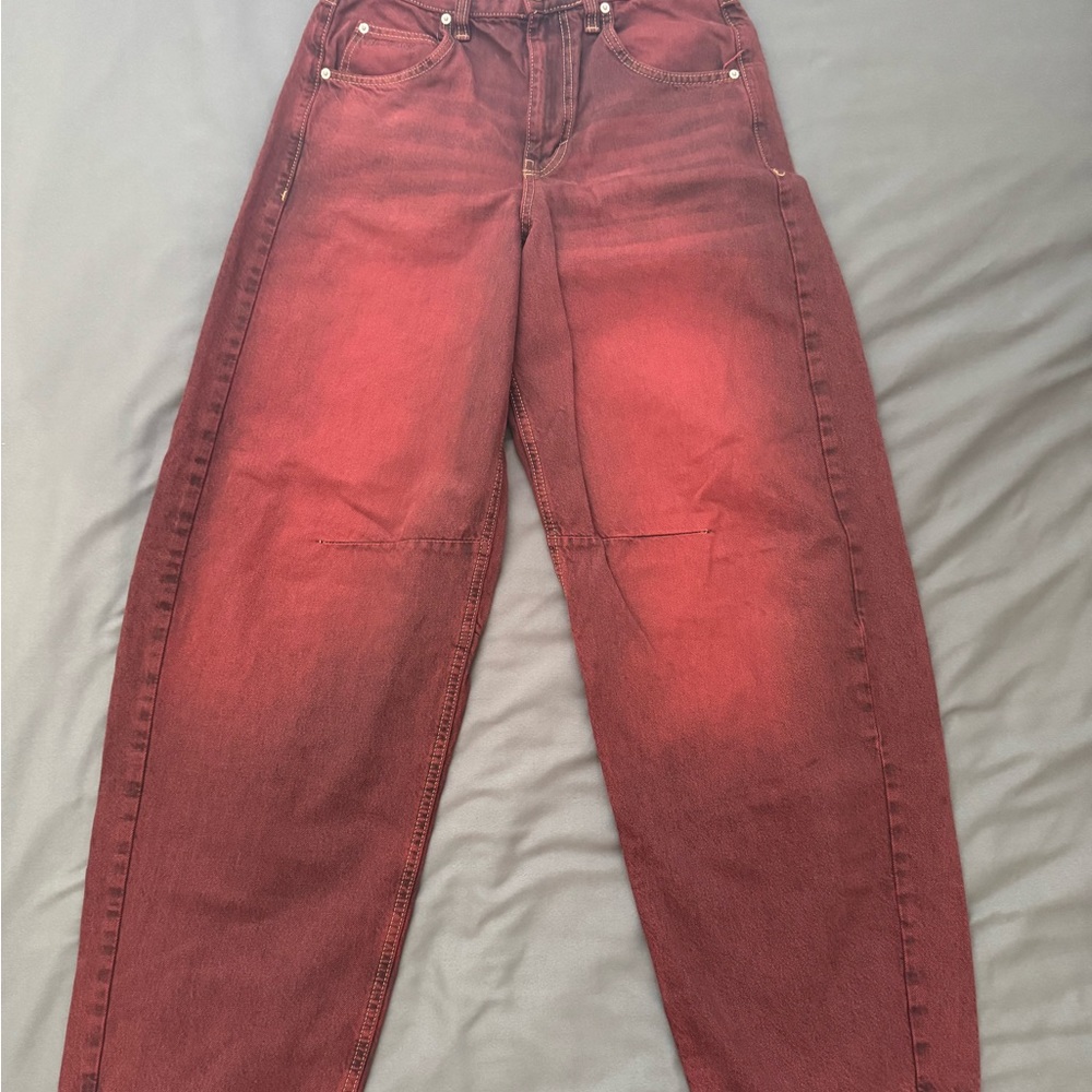 BDG Red Tint Logan Cinch Back Boyfriend Barrel Jeans